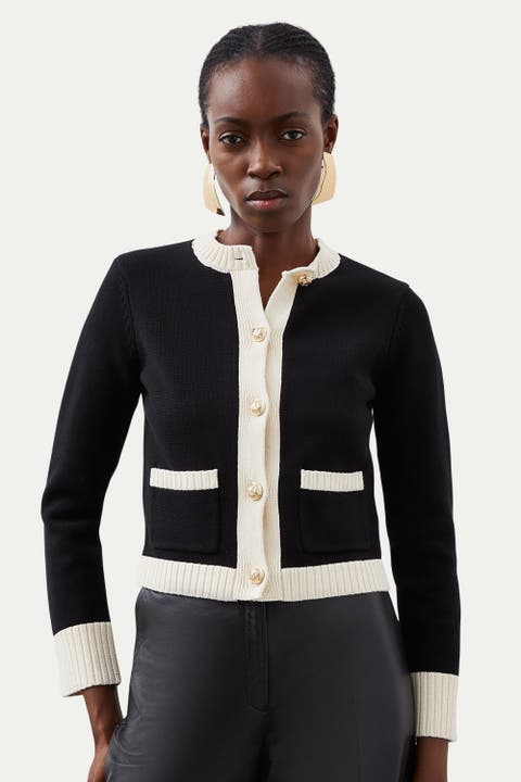 Cotton Cropped Knit Boxy Cardigan