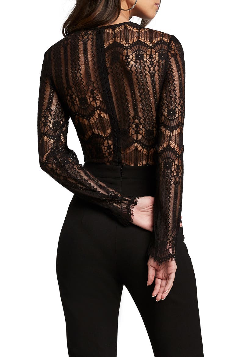 Annika Long Sleeve Lace Bodysuit, Alternate, color, BLACK
