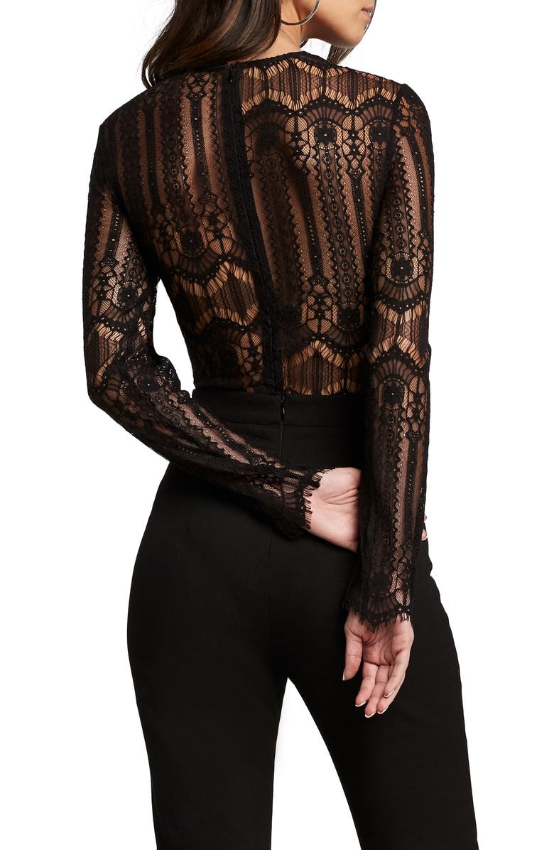 Bardot Annika Long Sleeve Lace Bodysuit, Alternate, color, 