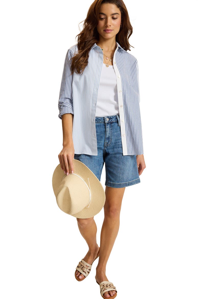 Bay Breeze Relaxed Striped Cotton Shirt, Alternate, color, BLUE ISLES