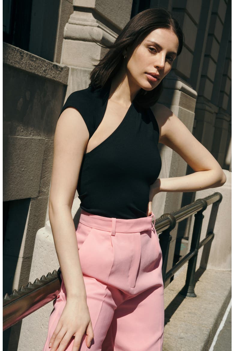 Manhattan One-Shoulder Top, Alternate, color, BLACK