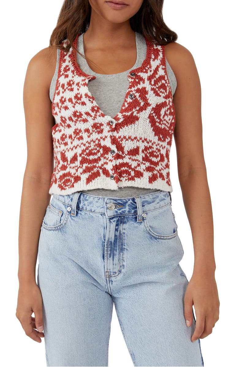 Free People Rosie Crop Sweater Tank, Main, color, Red Rose Combo