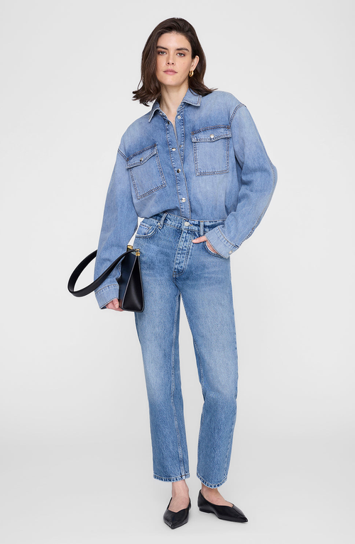 Anine Bing Womens Baltic Blue Paxton Oversized Denim Shirt