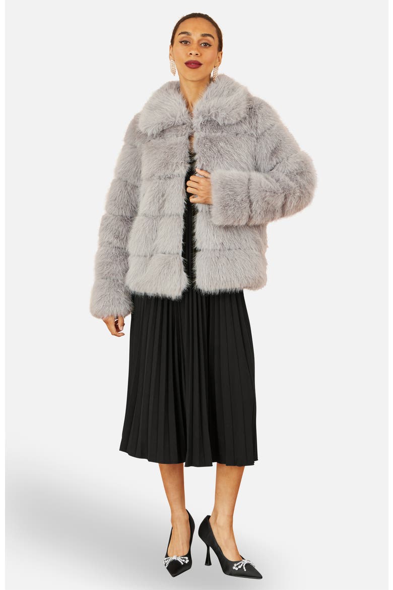 Luxe Faux Fur Coat, Alternate, color, Grey