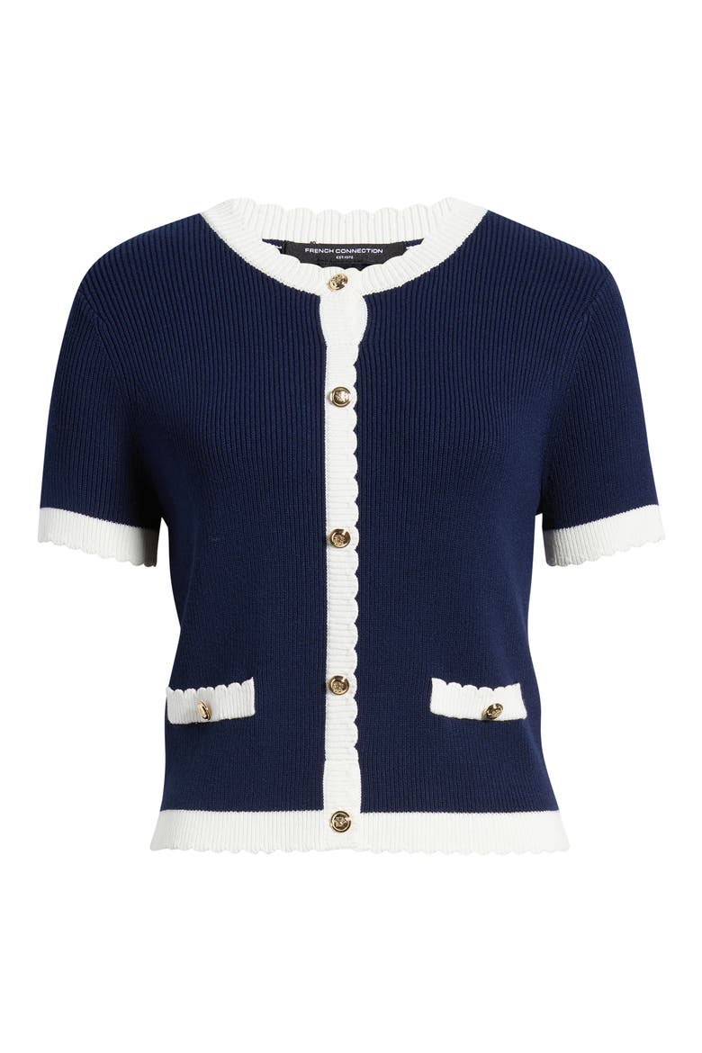 Bennet Short Sleeve Rib Cardigan, Alternate, color, MARINE-SUMMER WHITE