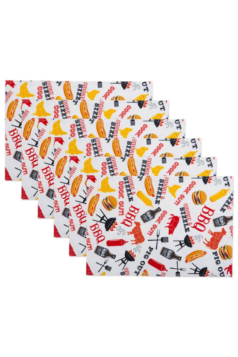 Outdoor Printed Placemat Set/6, Main, color, BBQ Fun