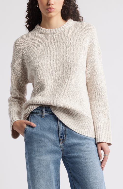 Nordstrom Marled Cotton & Wool Crewneck Sweater In Beige- Ivory Marl