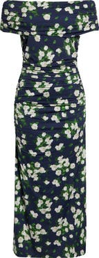Carolina Herrera Floral Print Ruched Off the Shoulder Jersey Dress