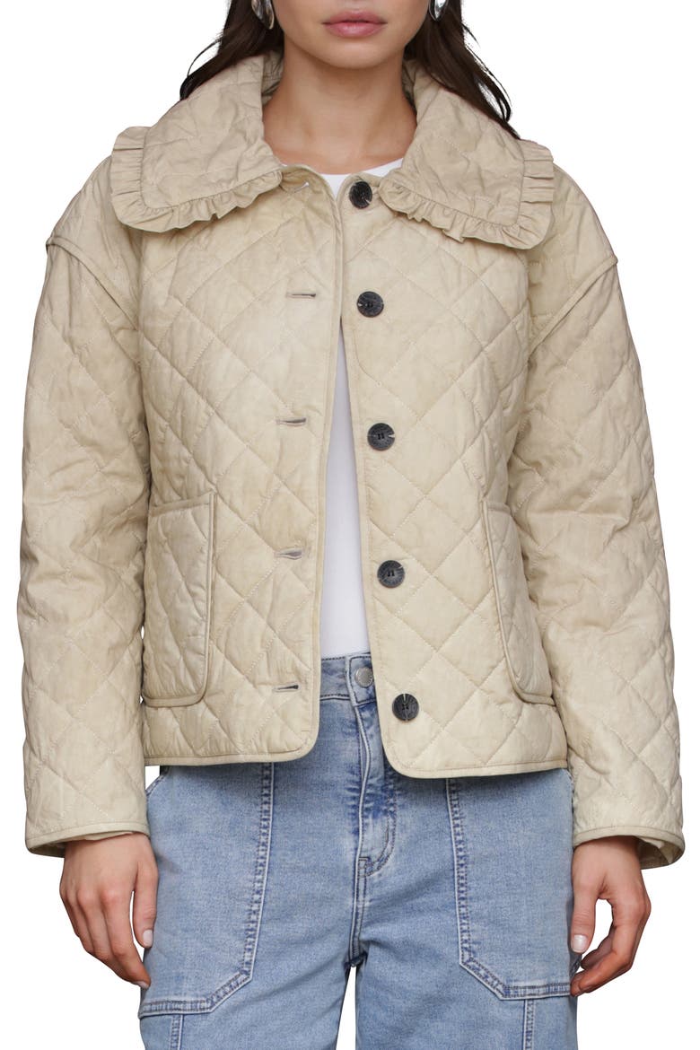 Ruffle Collar Quilted Jacket, Main, color, SAND