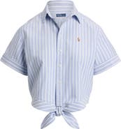Polo Ralph Lauren Tie Front Oxford Short Sleeve Button-Up Shirt