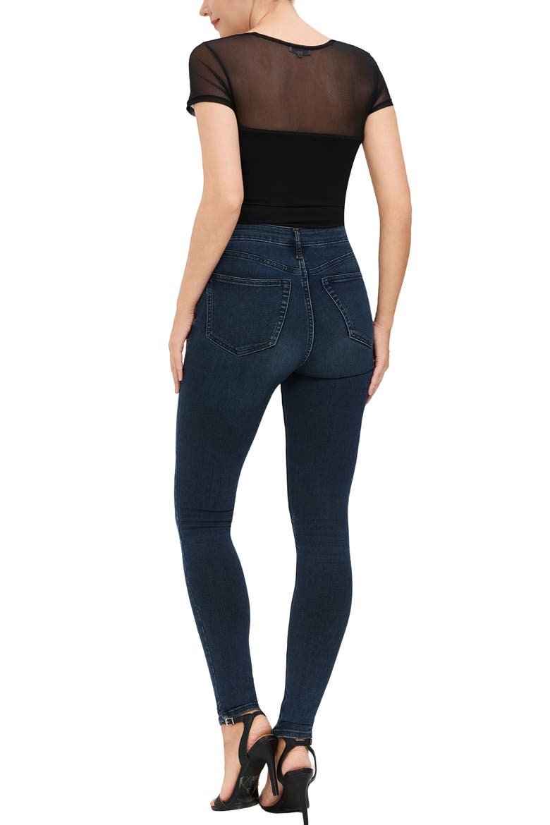 Square Neck Sheer Sleeve Bodysuit Top, Alternate, color, Black