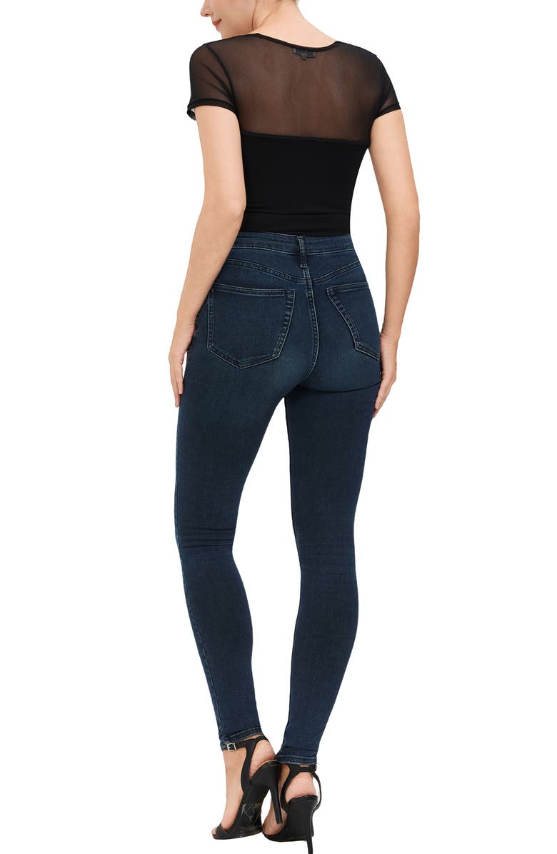 Kimi 
Kai Square Neck Sheer Sleeve Bodysuit Top, Alternate, color, Black