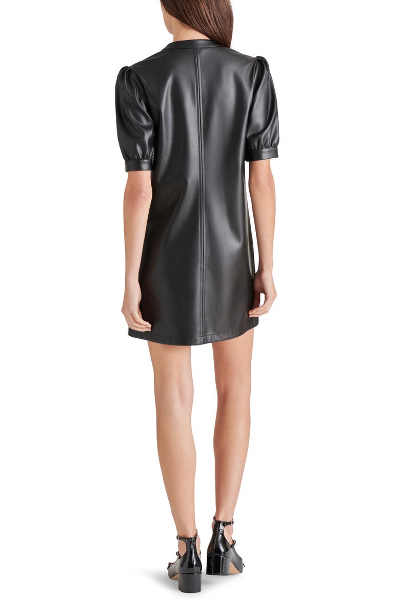 BB Dakota by Steve Madden Faux Leather Split Neck Shift Dress, Alternate, color, Black