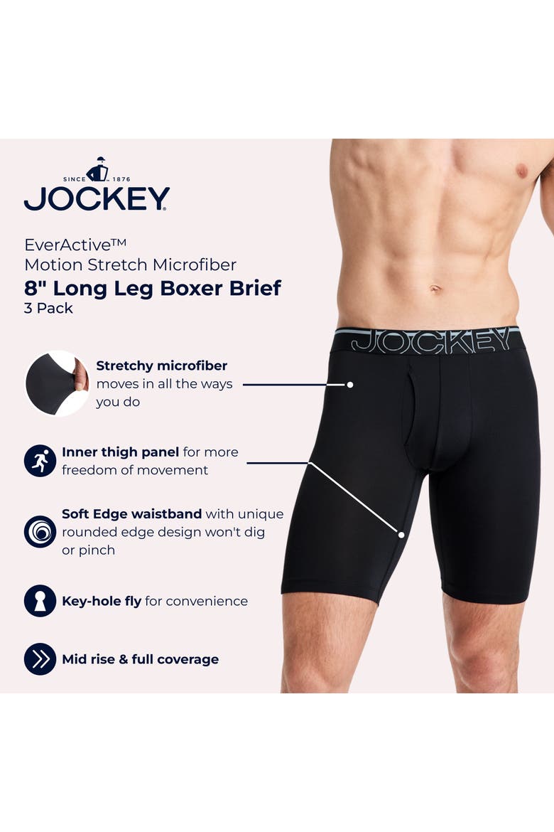 Mens EverActive Motion Stretch Microfiber 8" Long Leg Boxer Brief - 3 Pack, Alternate, color, Black