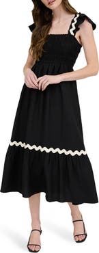 AUGUST SKY Wavy Ribbon Tiered Midi Dress