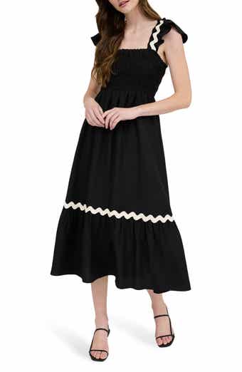 AUGUST SKY Wavy Ribbon Tiered Midi Dress