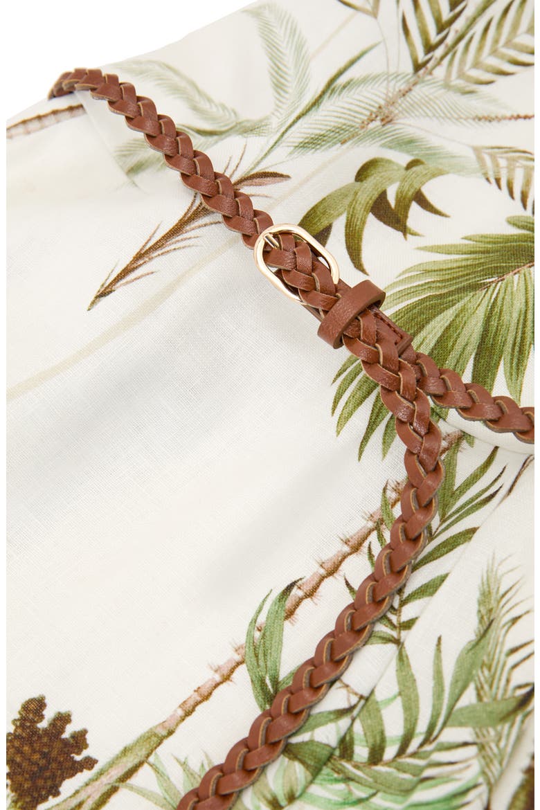 Palma Palm Print Linen Midi Dress, Alternate, color, IVORY/ KHAKI