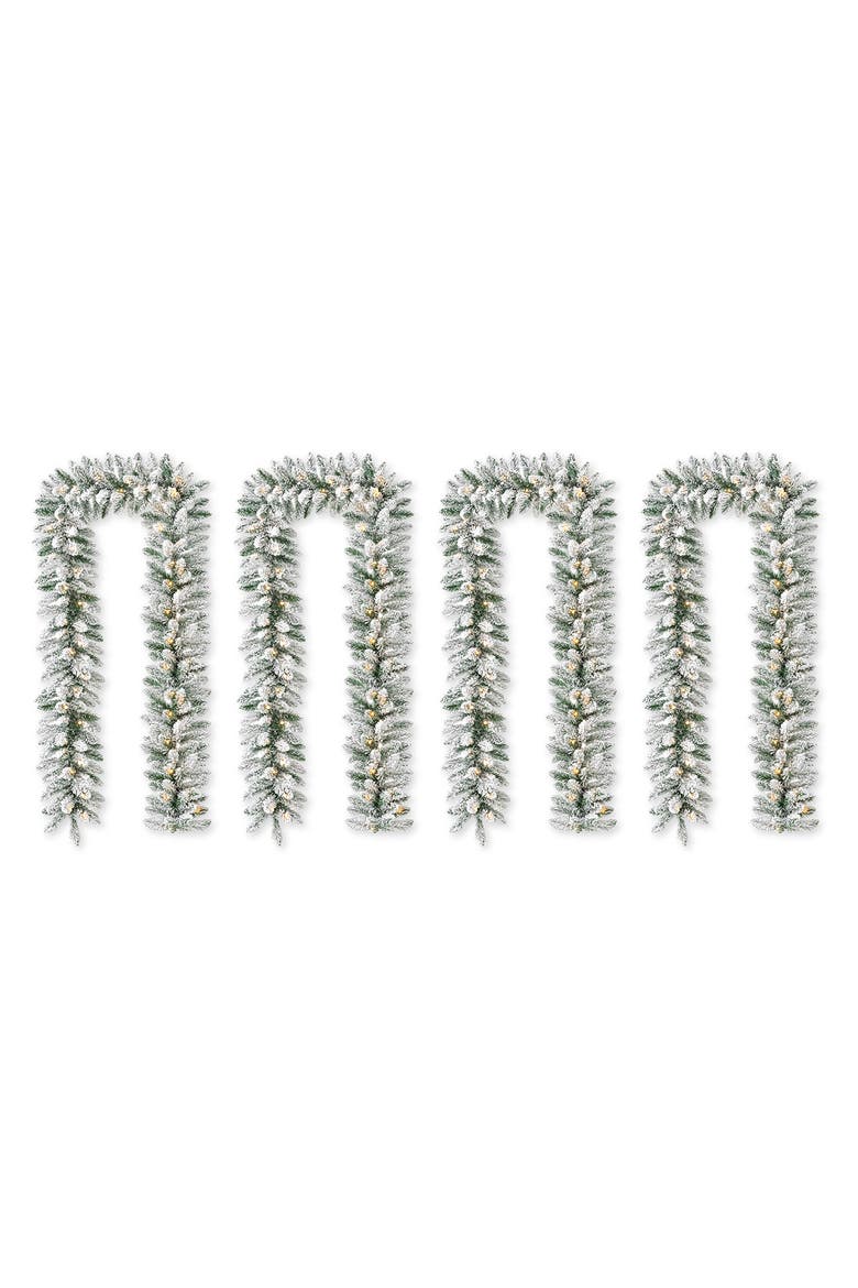 4-Piece Pre-Lit Flocked Christmas Garlands with Timer, Main, color, Green