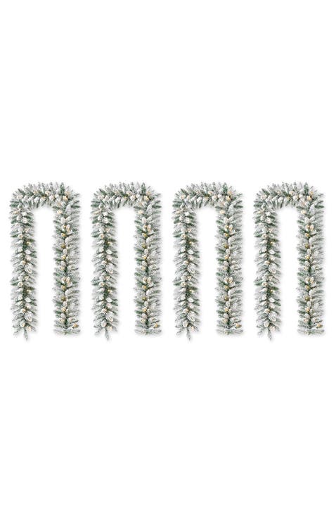 4-Piece Pre-Lit Flocked Christmas Garlands with Timer