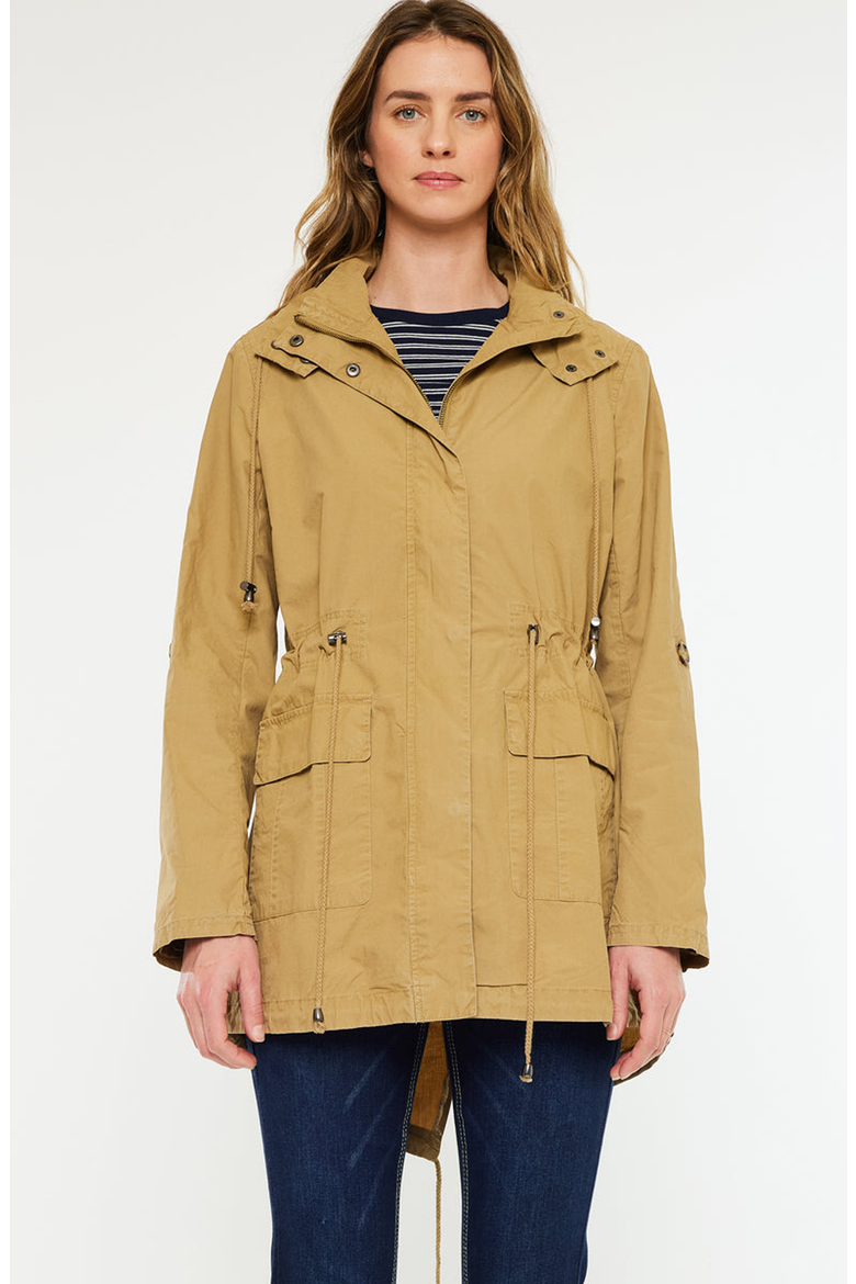 Tarsier Cotton Drawstring Utility Parka Jacket, Main, color, Tan