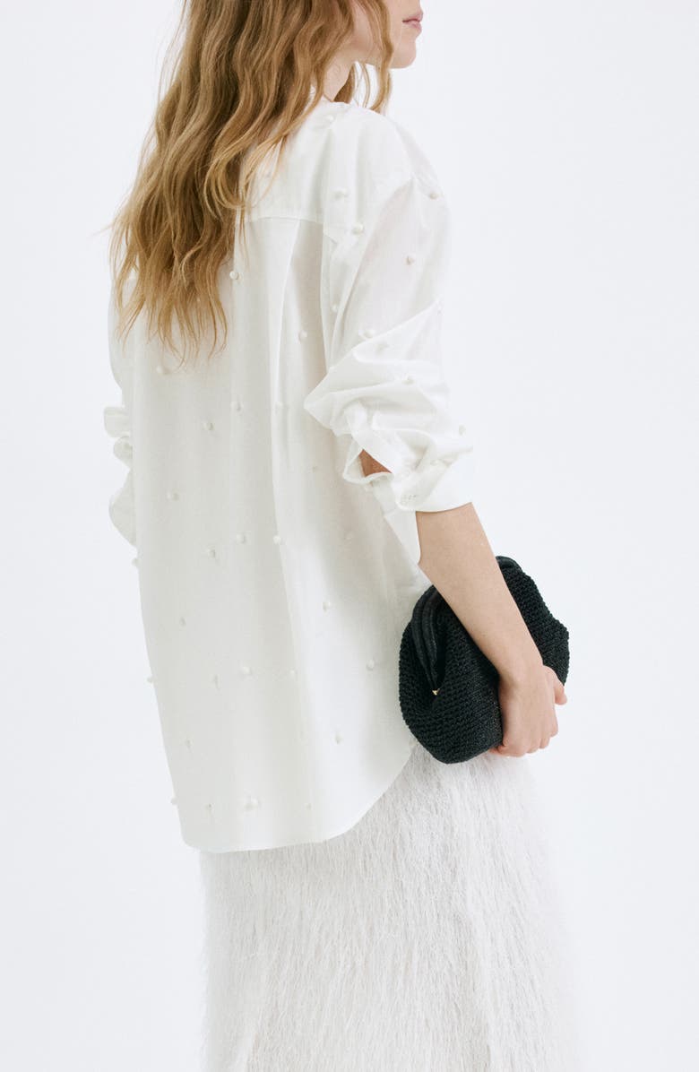 MANGO Faux Pearl Trim Button-Up Shirt, Alternate, color,