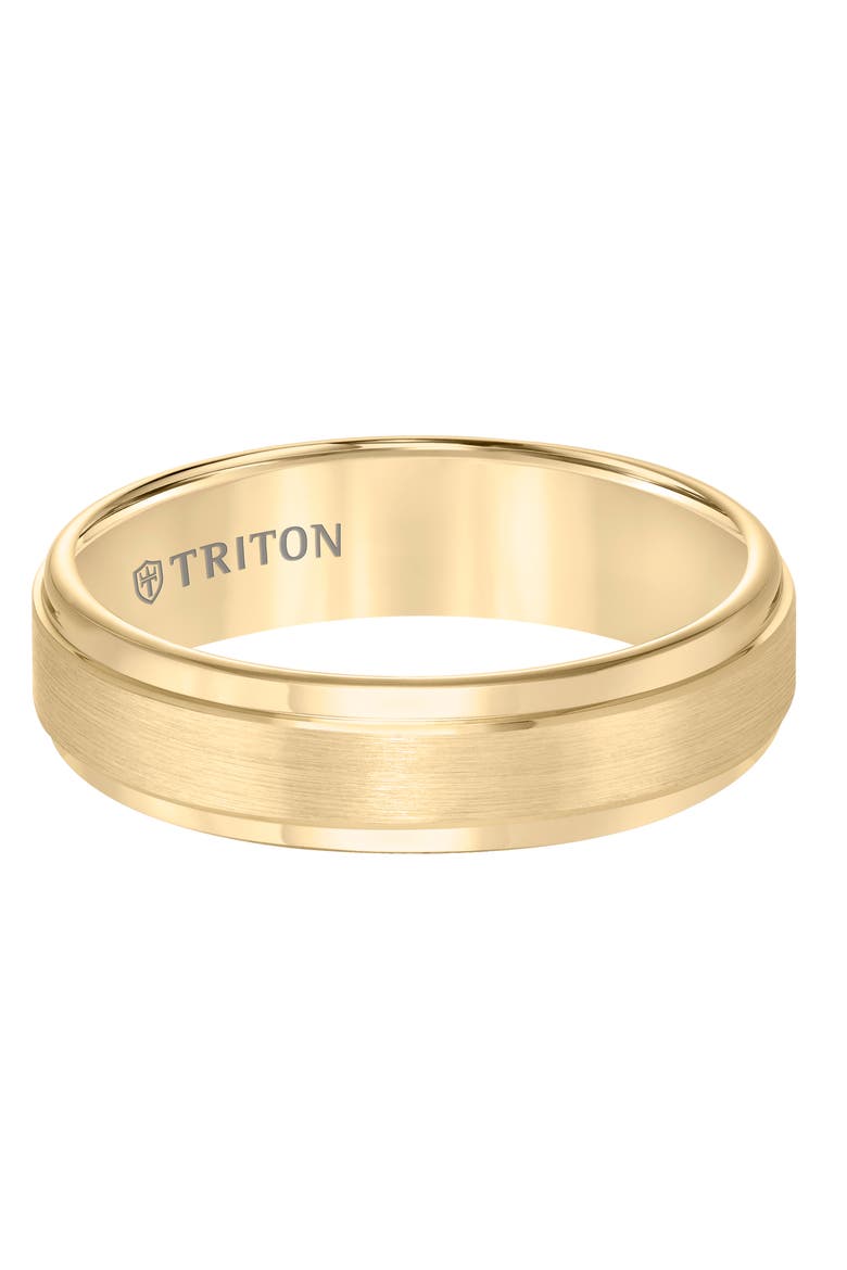 6MM Tungsten Carbide Ring with Satin Finish Center and Step Edge, Alternate, color, Metallic Gold