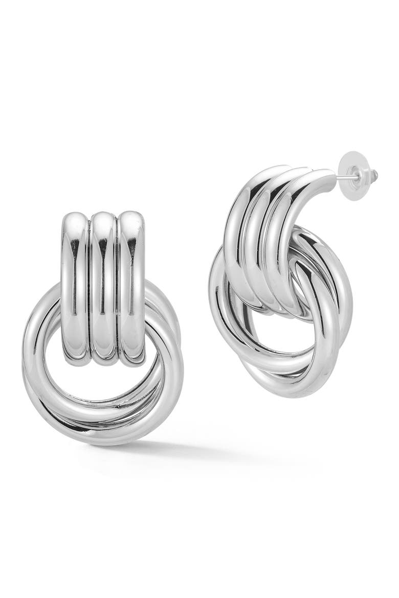 Textured Doorknocker Drop Earrings, Main, color, SILVER