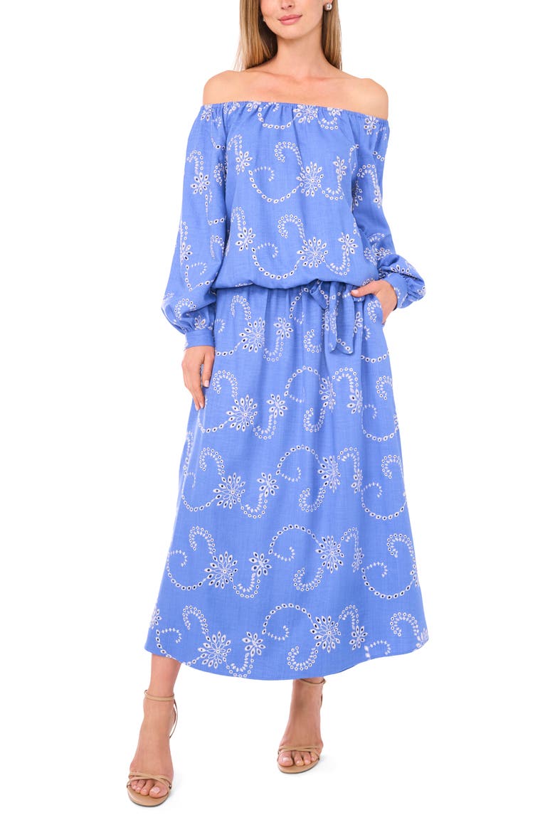 Eyelet Off the Shoulder Long Sleeve Top, Alternate, color, ULTRAMARINE