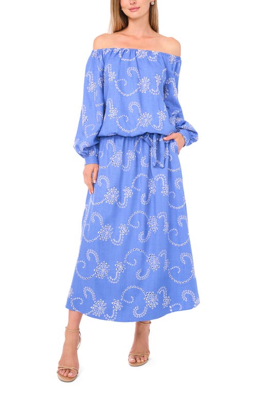 Vince Camuto Eyelet Off The Shoulder Long Sleeve Top In Blue