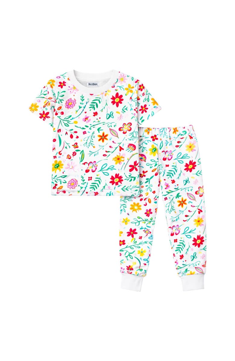 BenBen Kids Toddler Girls Short Sleeve Pajamas Set Snug Fit Soft & Stylish Cozy Comfortable Sleepwear Sets, Main, color, White