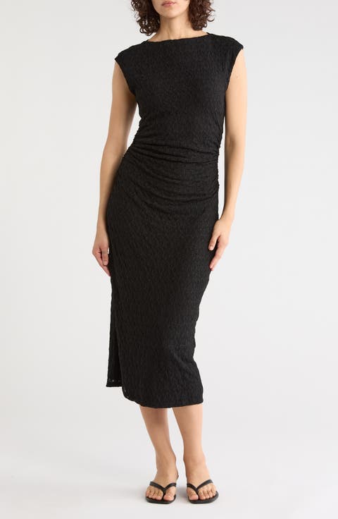 Ruched Lace Midi Dress