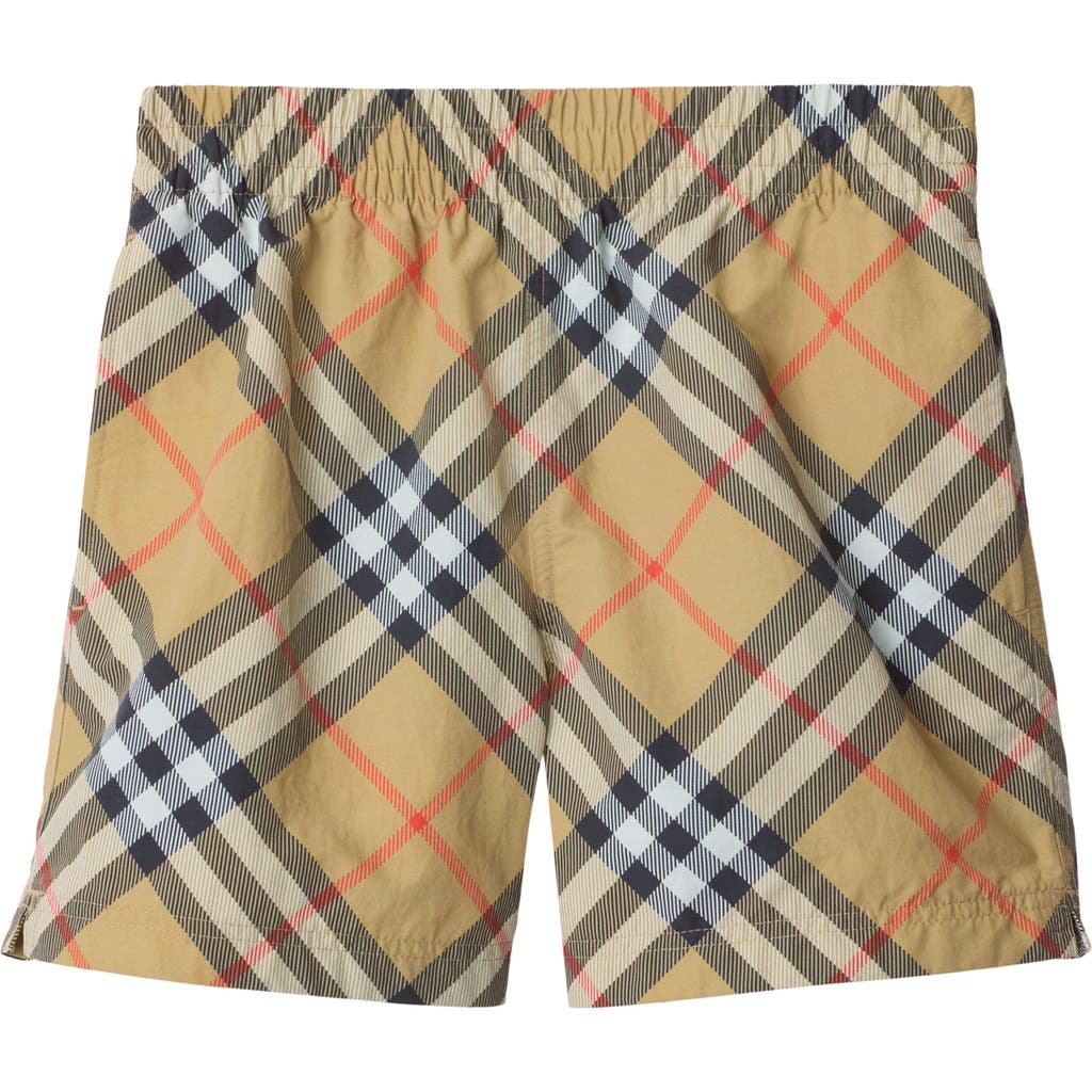 Burberry Boy's Atticus Long Check Bias Swim Shorts In Sand