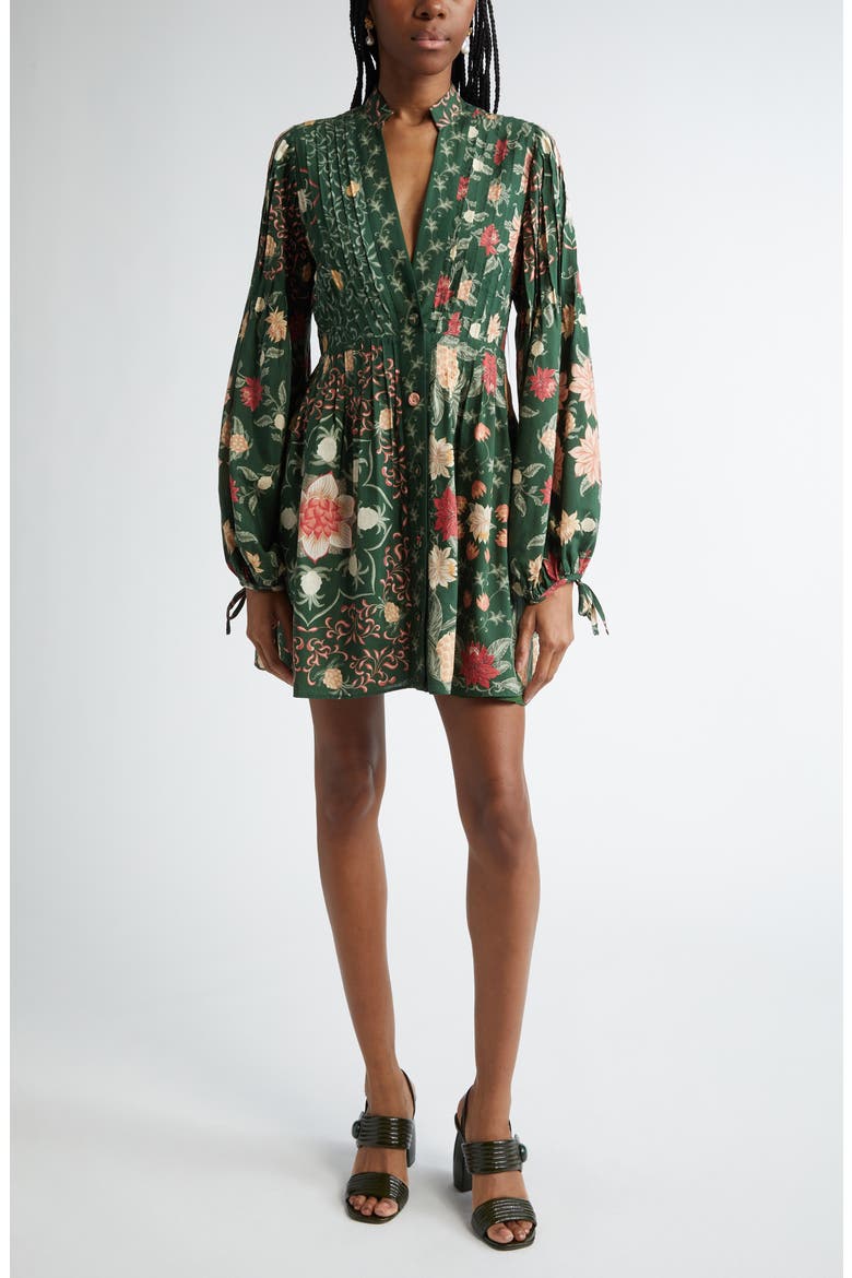 Pineapple Garden Long Sleeve Button Front Minidress, Main, color, PINEAPPLE GARDEN GREEN