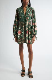 FARM Rio Pineapple Garden Long Sleeve Button Front Minidress