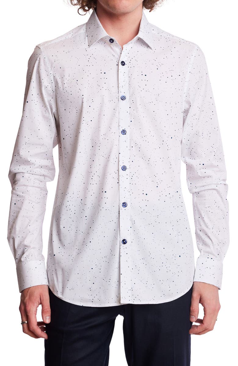 PAISLEY & GRAY Samuel Stretch Cotton Button-Up Shirt, Main, color, White Blue Splatter