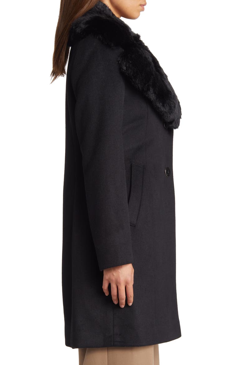 Faux Fur Collar Wool Blend Coat, Alternate, color, BLACK