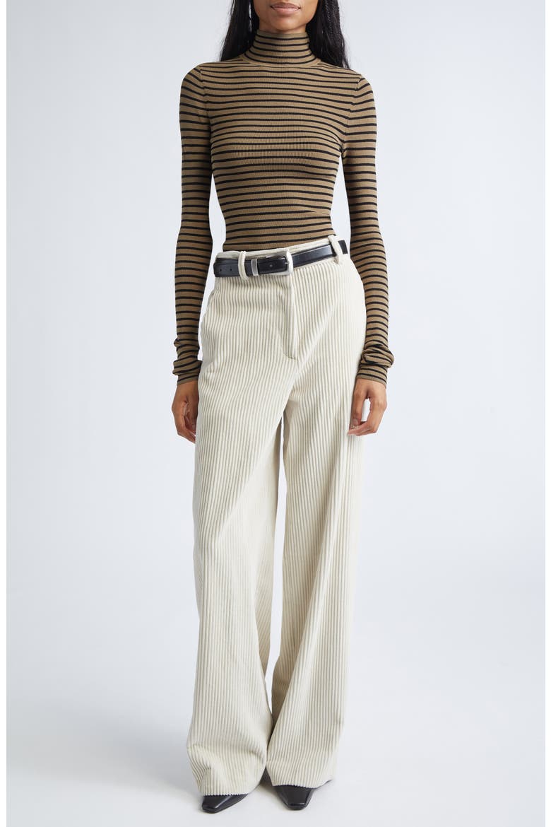 Didi Velvet Stripe Sweater, Alternate, color, KHAKI/ BLACK