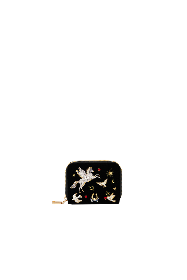 Celestial Velvet Embroidered Purse Small, Main, color, Black