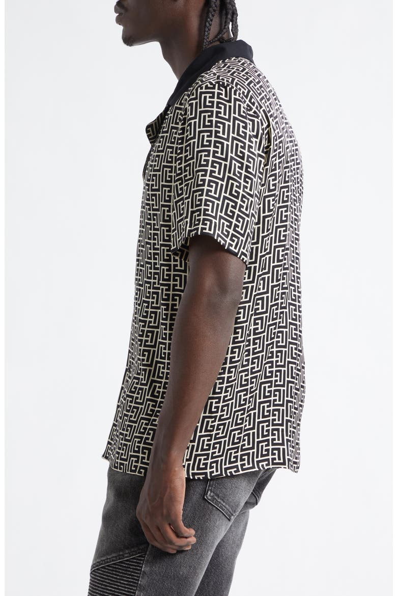 Monogram Jacquard Camp Shirt, Alternate, color, IVORY/ BLACK