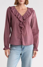 Trove New York Ruffled Neck Plaid Top