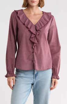 Ruffled Neck Plaid Top