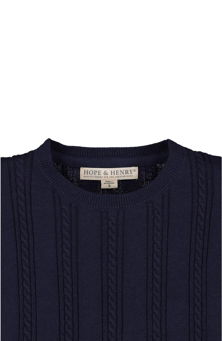 Hope & Henry Baby Girls' Puff Sleeve Sweater with Bows, Infant, Alternate, color, Navy Mini Cable