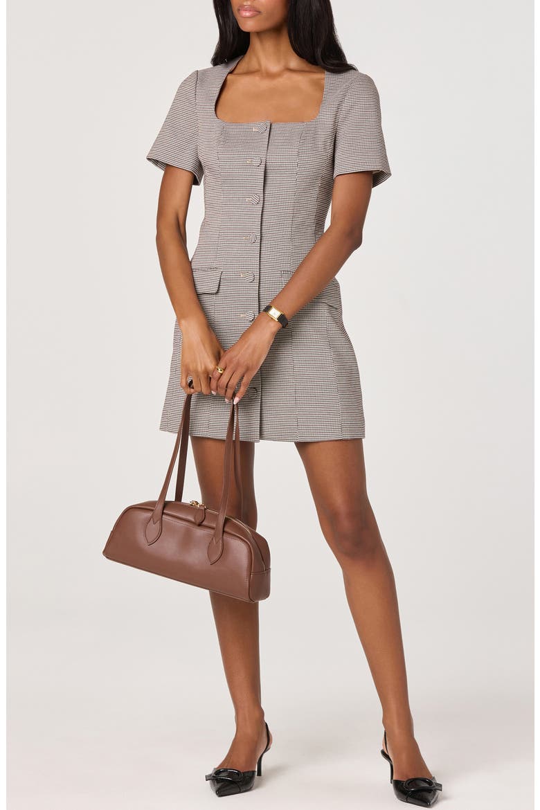 Houndstooth Short Sleeve Button-Up Minidress, Main, color, BLACK BROWN HOUNDSTOOTH