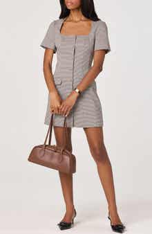 ASTR the Label Houndstooth Short Sleeve Button-Up Minidress