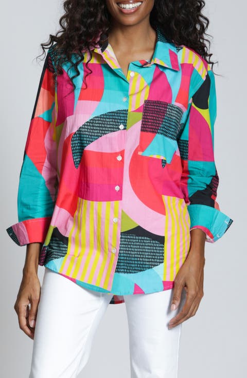 Print Cotton Button-Up Shirt