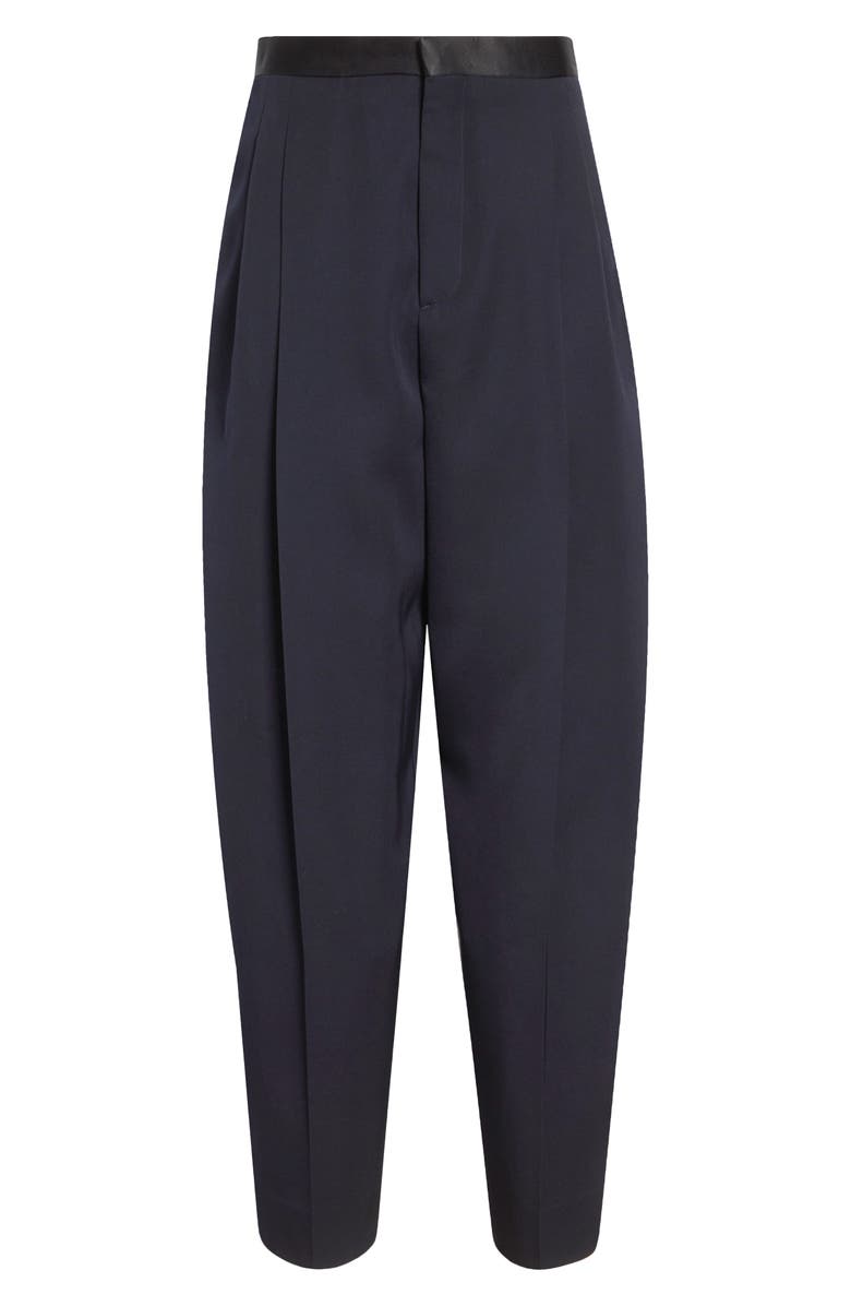 Bottega Veneta Satin Trim High Waist Wool Straight Leg Pants, Alternate, color, 4071 Midnight Blue
