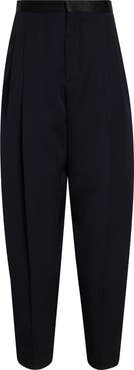 Bottega Veneta Satin Trim High Waist Wool Straight Leg Pants