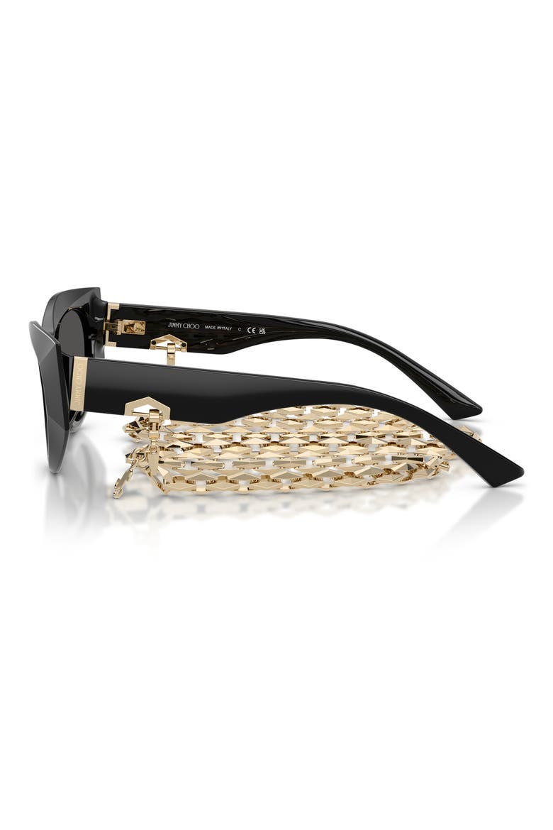 53mm Cat Eye Sunglasses with Embellished Chain, Alternate, color, BLACK/ DARK GREY