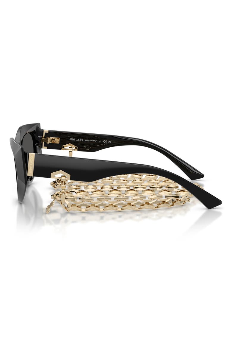 Jimmy Choo 53mm Cat Eye Sunglasses with Embellished Chain, Alternate, color, Black/ Dark Grey
