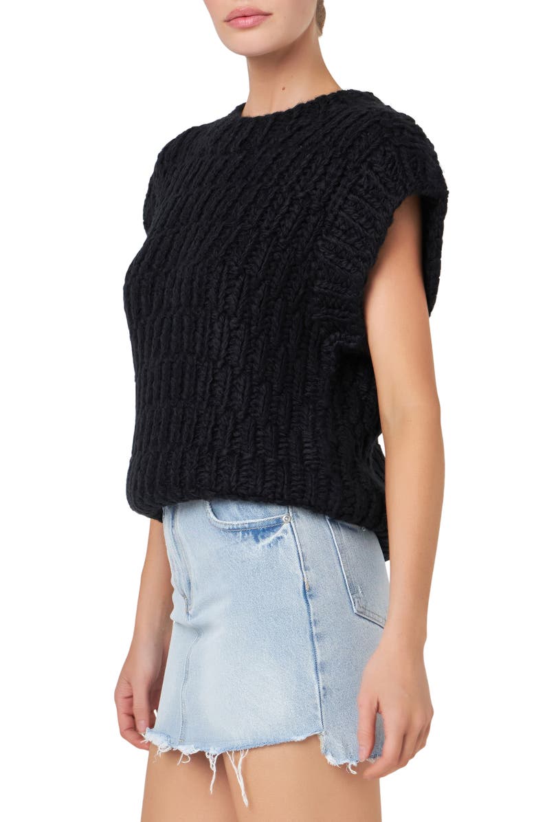 English Factory Chunky Cap Sleeve Sweater, Alternate, color, Black